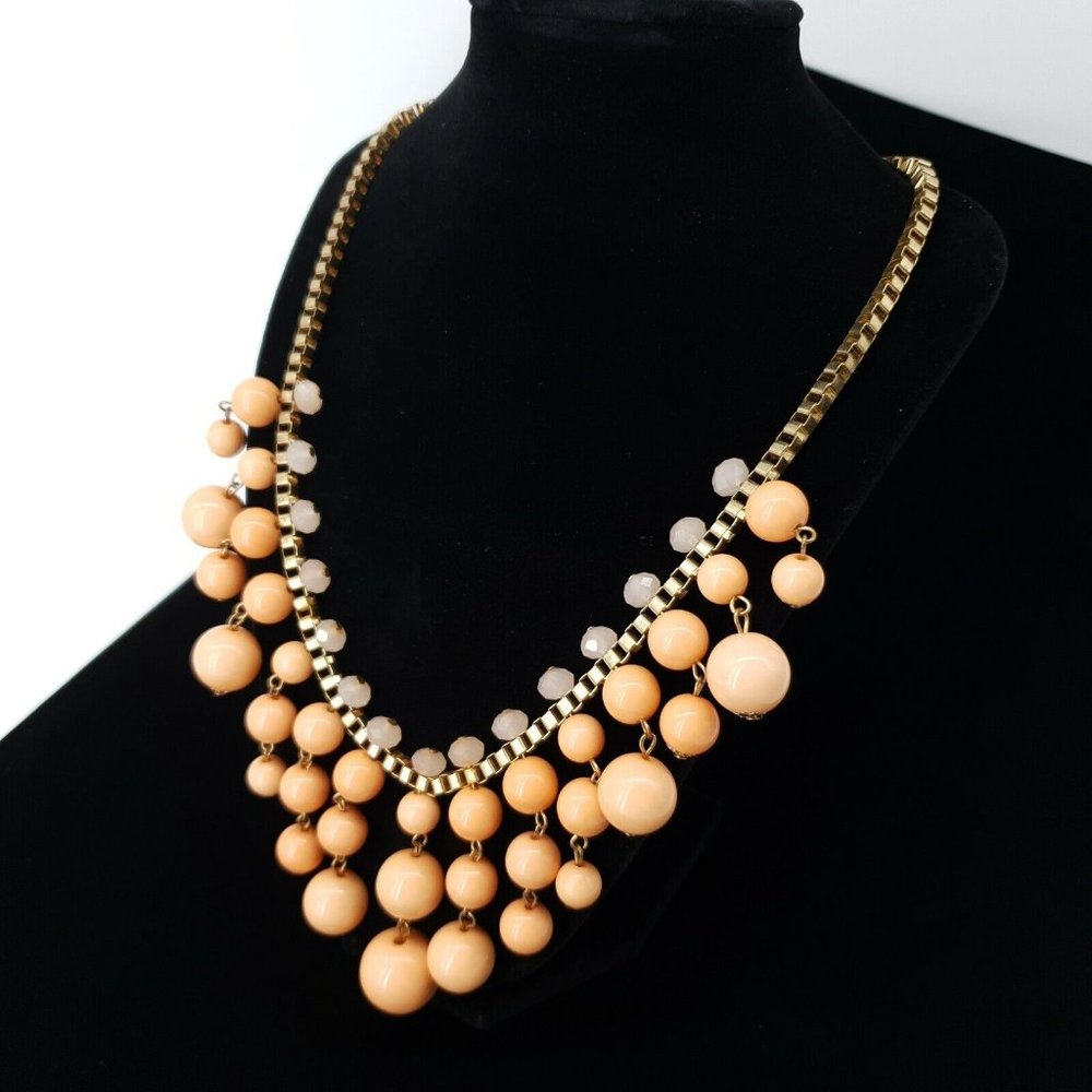 Womens Drop Vintage Style Necklace 18" to 21" Long Metal Peach Waterfall Bead
